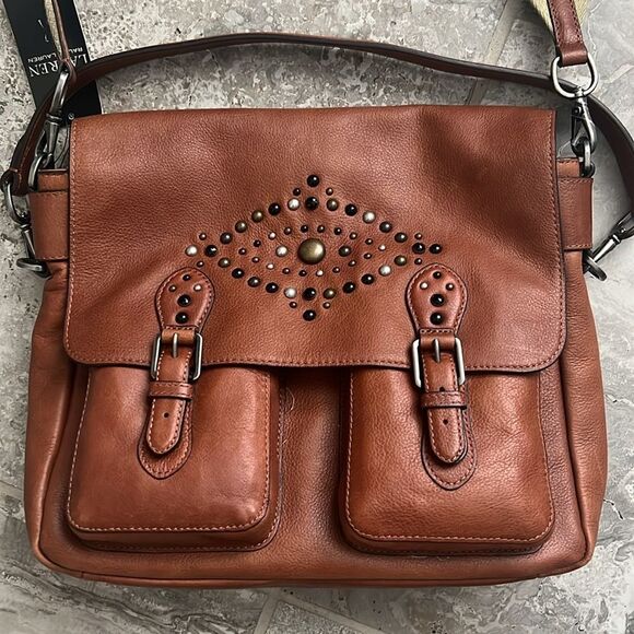 Ralph Lauren Studded Leather Noa Crossbody with Front Pockets, Brown, NWT - Picture 10 of 16